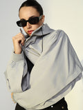 Women's Grey Oversized Bomber Jacket with Zip Detail