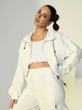 Women's White Short Oversized Bomber Jacket with Zip Detail