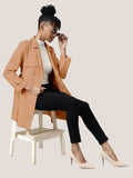 Women's Solid Brown Longline Trench Coat with Belt