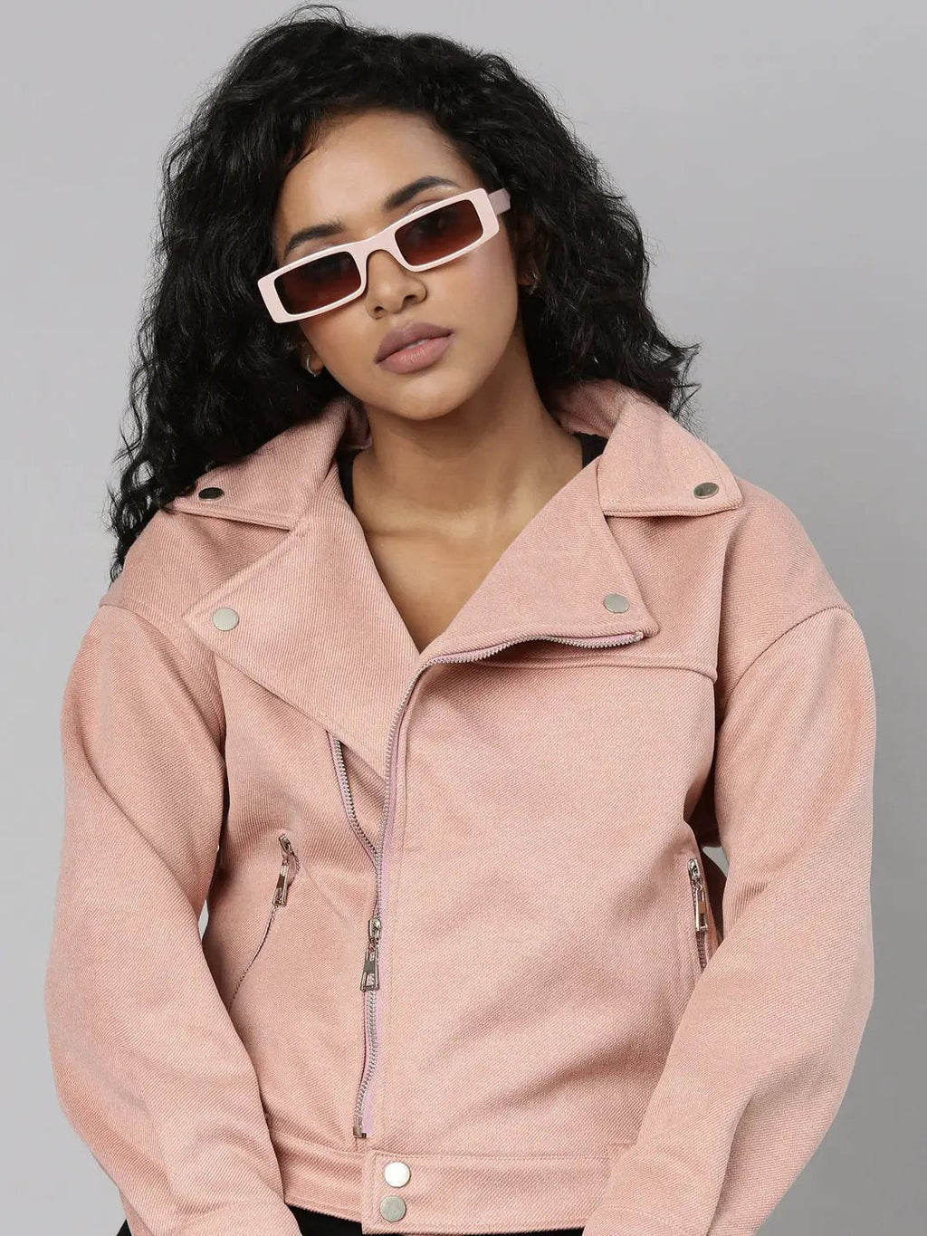 Women's Peach Suede Crop Tailored Jacket