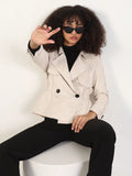 Women's Solid Beige Spread Collar Tailored Jacket