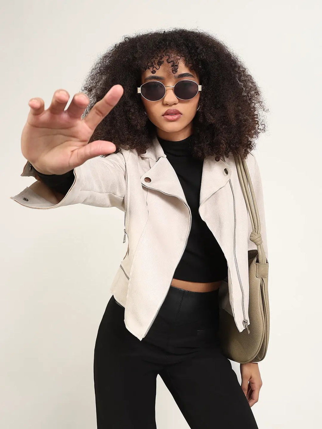 Women's Solid Beige Lapel Collar Tailored Jacket