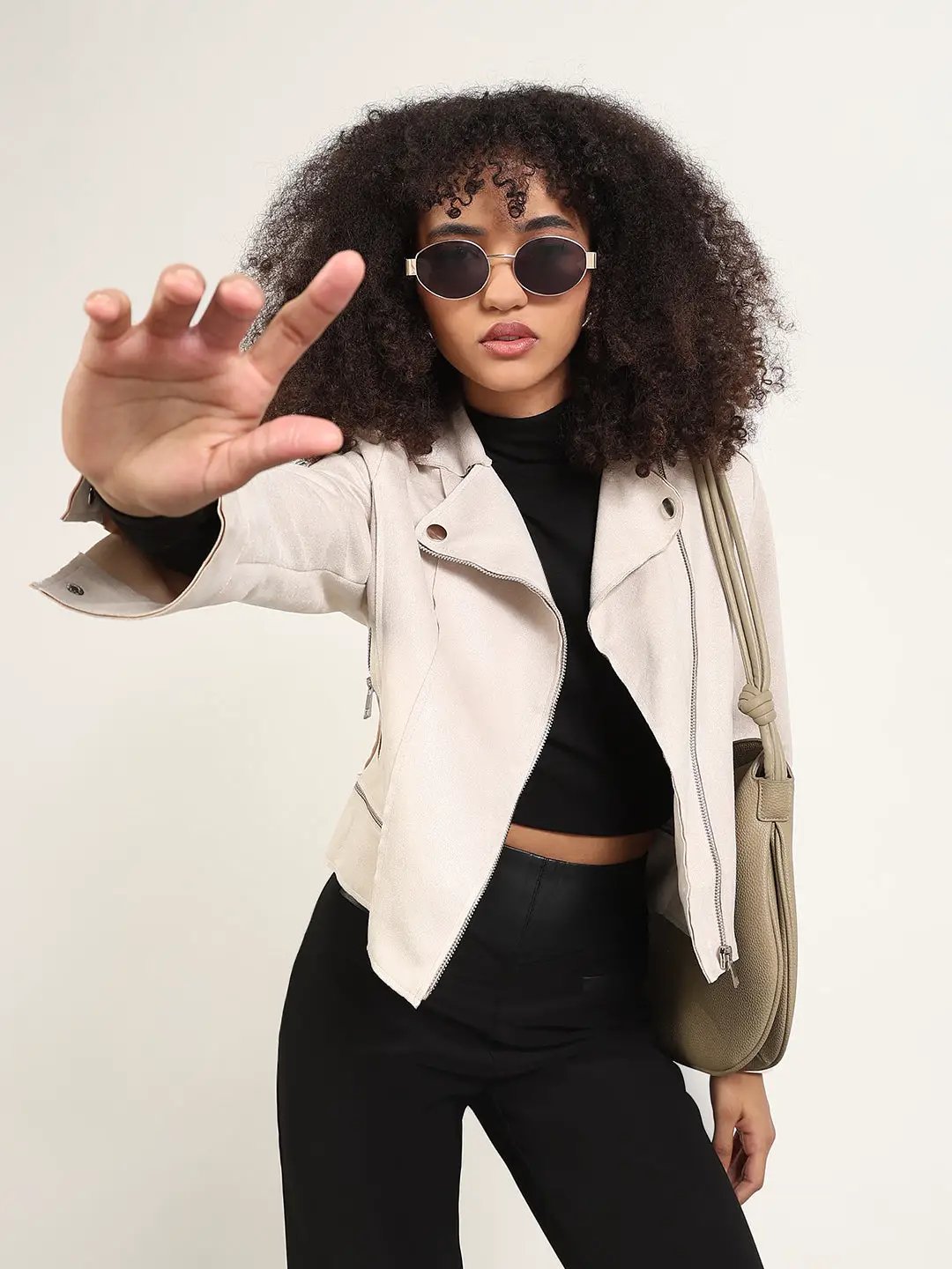 Women's Solid Beige Lapel Collar Tailored Jacket