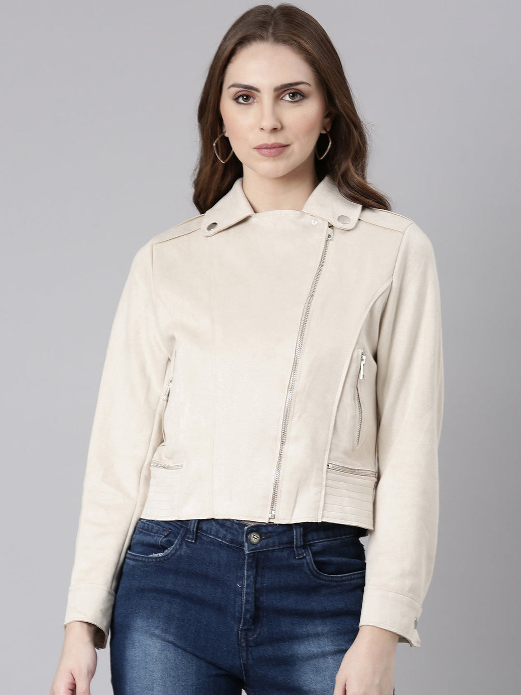 Women's Cream Suede Tailored Jacket