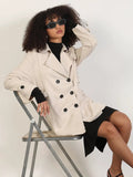 Women's Solid Cream Lapel Collar Trench Coat