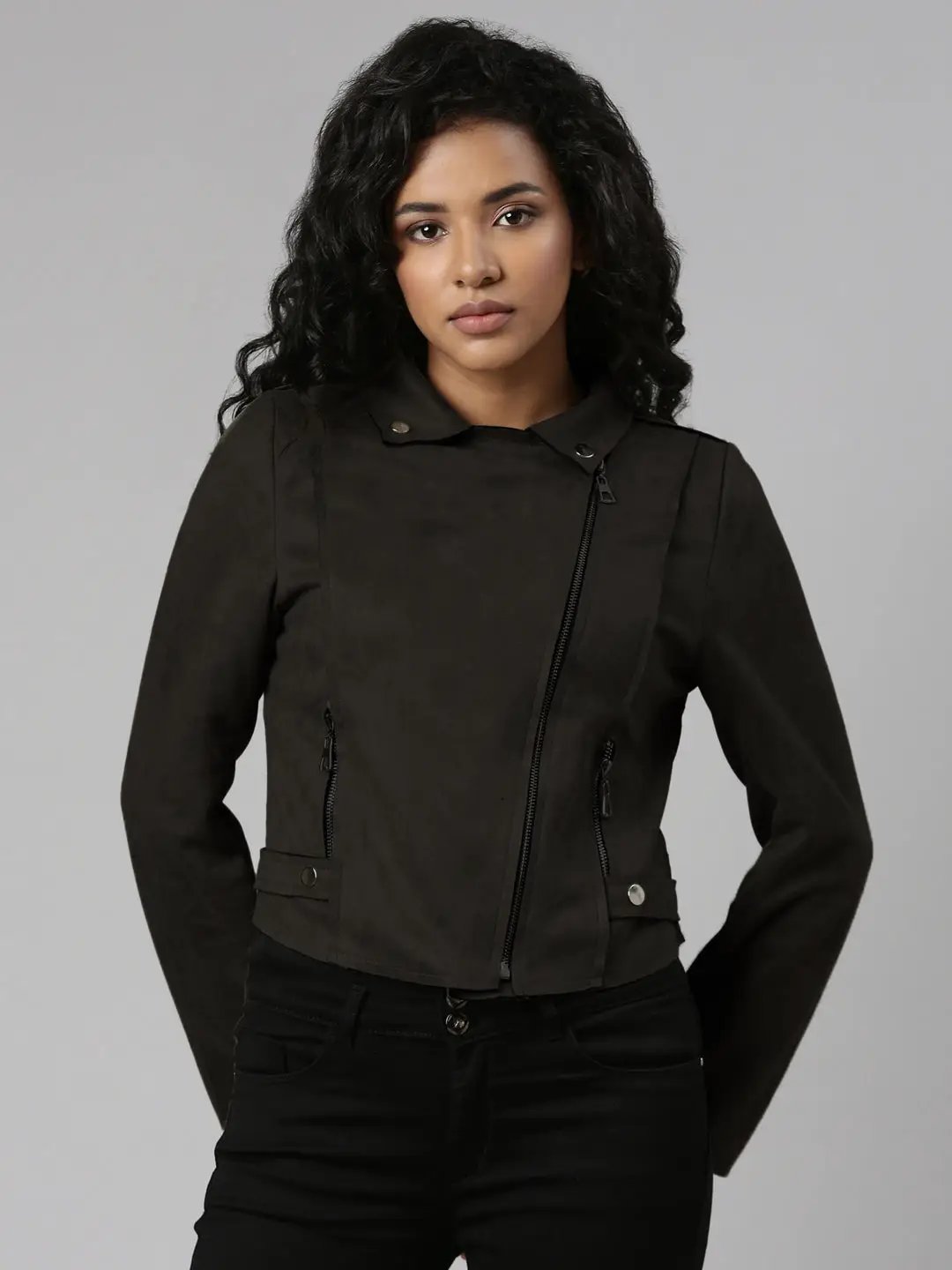 Women's Lapel Collar Black Solid Tailored Jacket