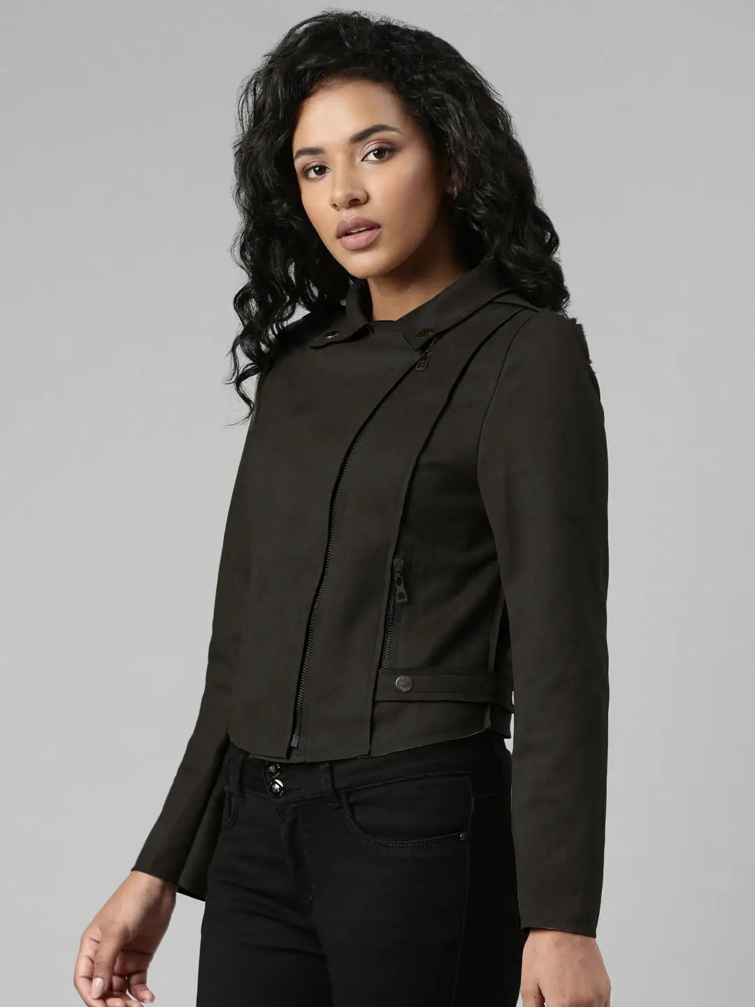 Women's Lapel Collar Black Solid Tailored Jacket