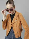 Women's Rust Mock Collar Biker Jacket