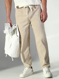 Men's Beige Solid Korean Trousers