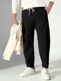 Men's Black Korean Trousers with Drawstrings