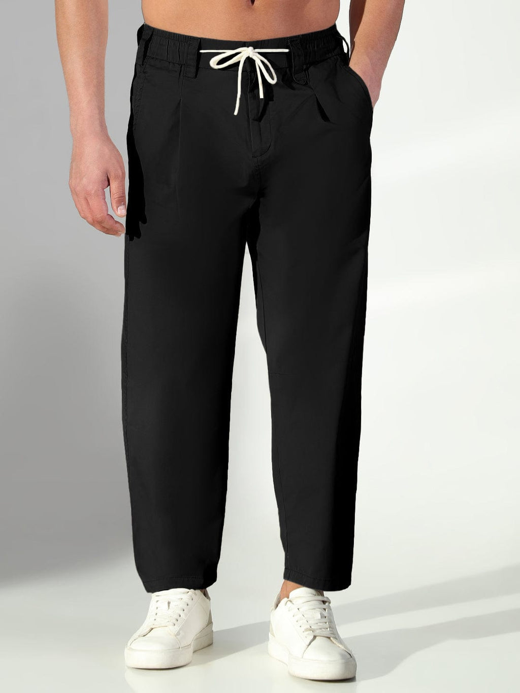 Men's Black Korean Trousers with Drawstrings