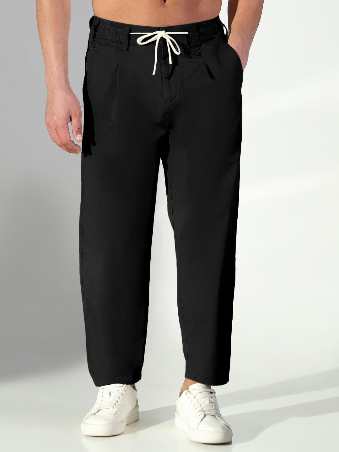 Men's Black Korean Trousers with Drawstrings