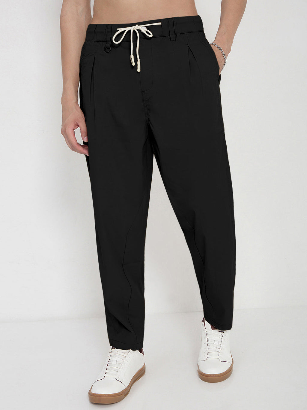 Men's Cotton Black Relaxed Fit Trousers