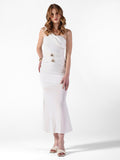 Women's Draped White One-Shoulder Maxi Dress