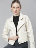 Women's Cream Lapel Collar Crop Tailored Jacket