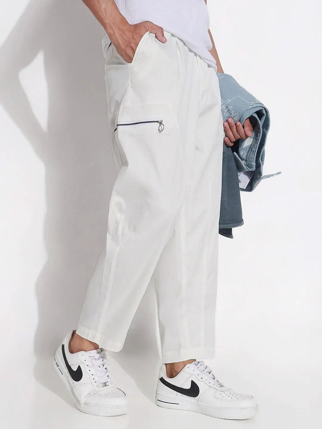 Men's Cotton White Relaxed Fit Trousers
