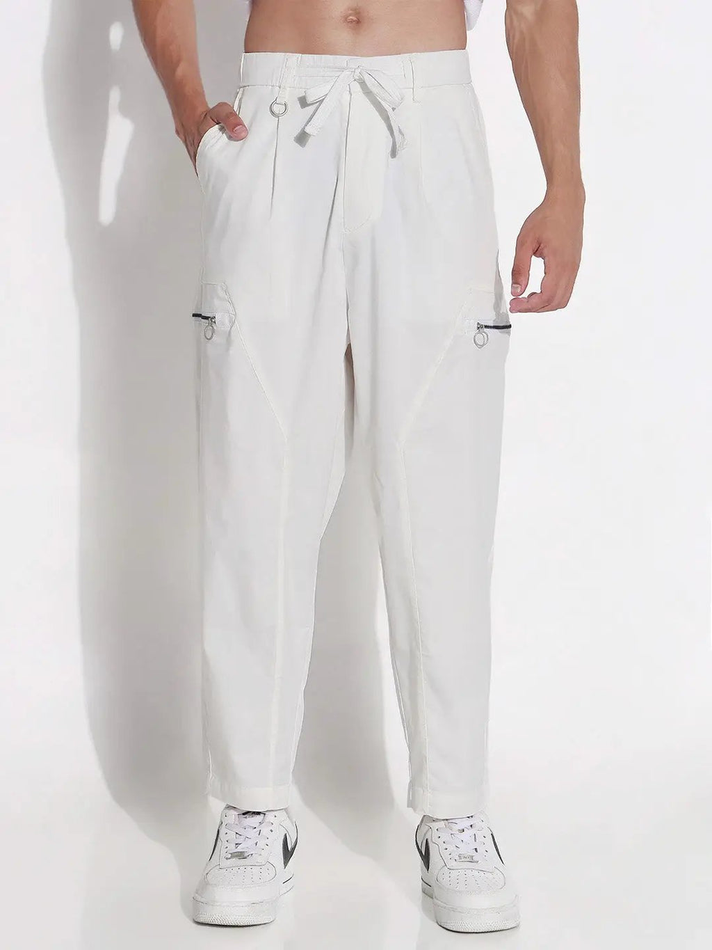 Men's Cotton White Relaxed Fit Trousers