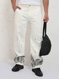 Men's White Wide Leg Jeans with Shaded Hemline