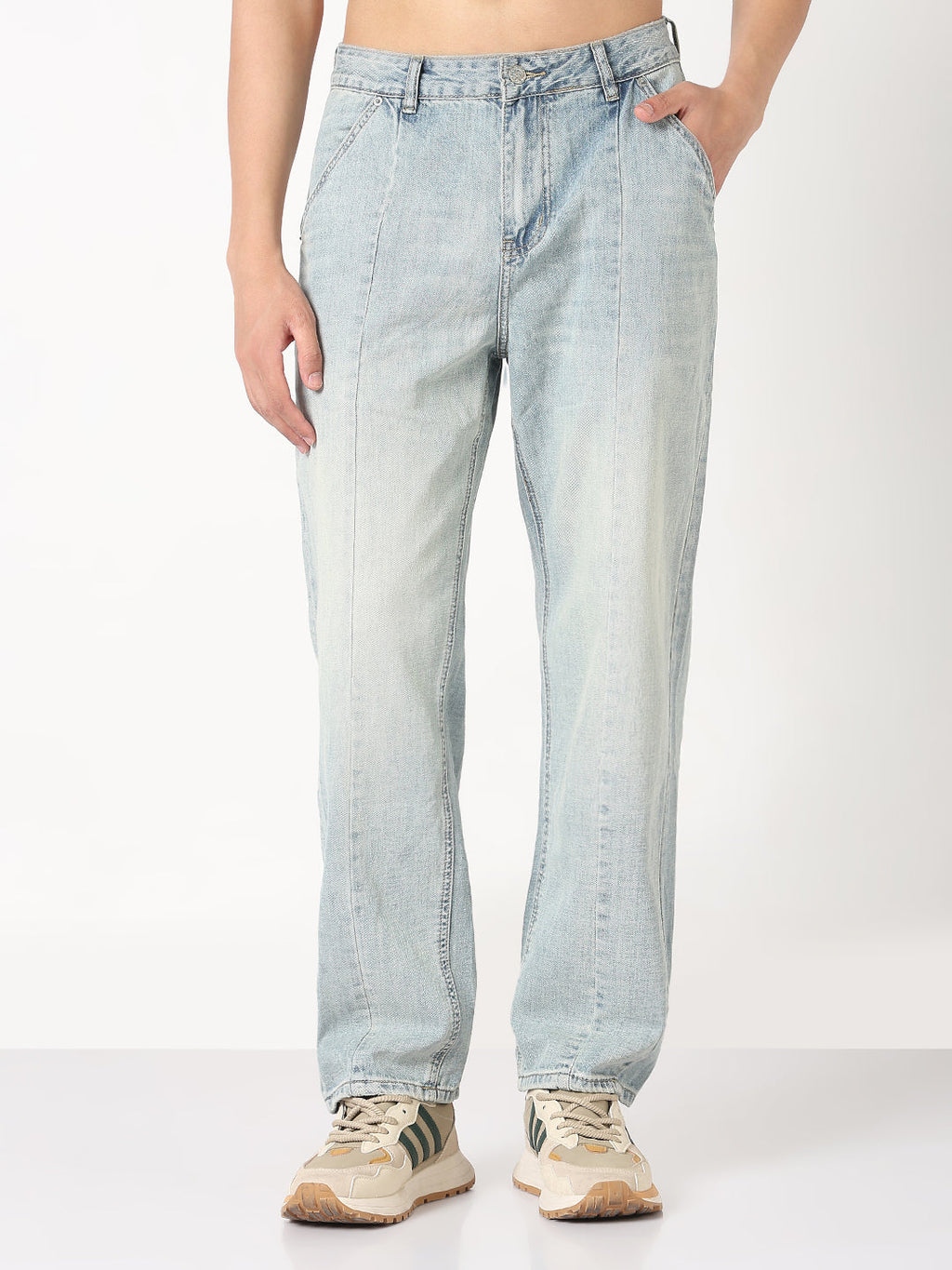 Men's Blue Washed Straight Fit Front Seam Jeans