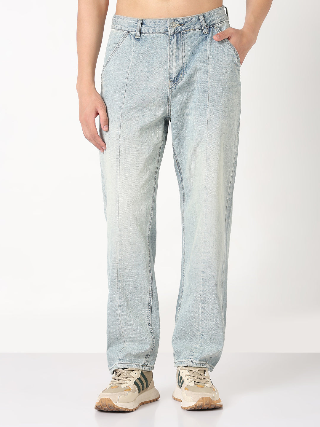 Men's Blue Washed Straight Fit Front Seam Jeans