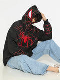 Women's Black Spiderman Graphic Zip Up Hoodie with Masked Hood