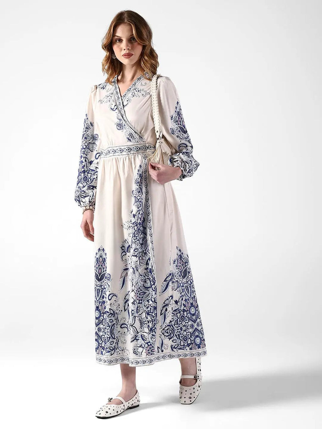 Women's Floral Off White Wrap Maxi Dress