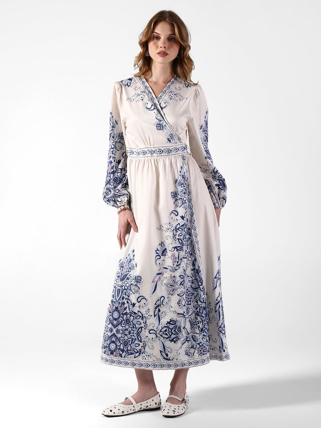 Women's Floral Off White Wrap Maxi Dress