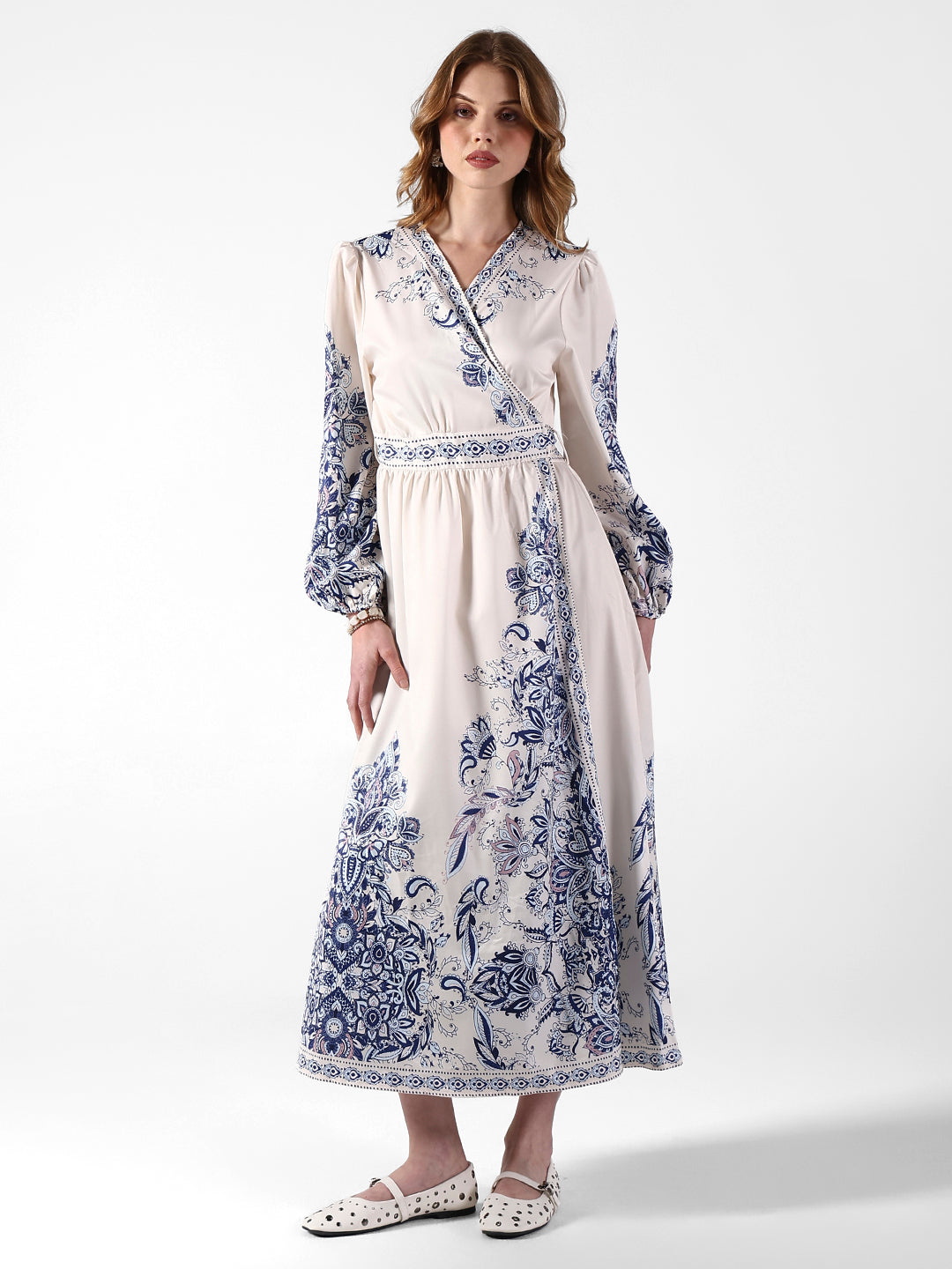 Women's Floral Off White Wrap Maxi Dress