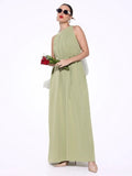 Women's Green Maxi Dress with Waist Tie