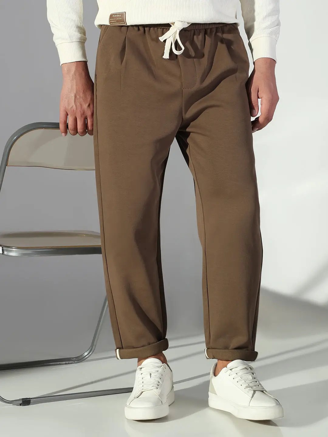 Men's Olive Solid Korean Trousers