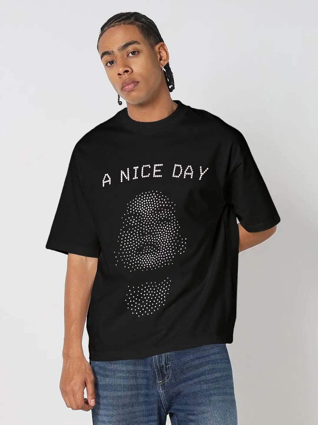 Men's Printed Black Oversized T-Shirt