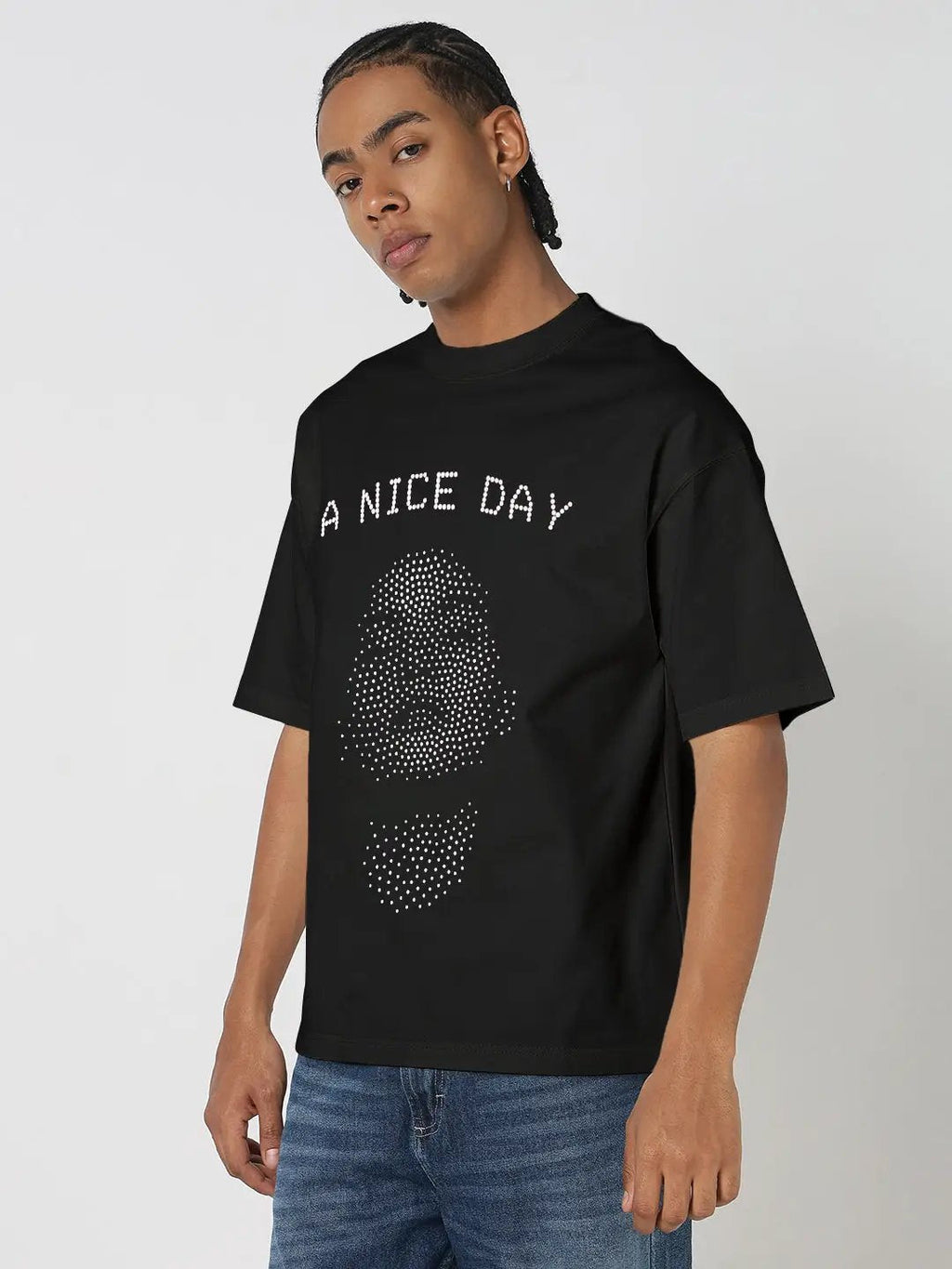 Men's Printed Black Oversized T-Shirt