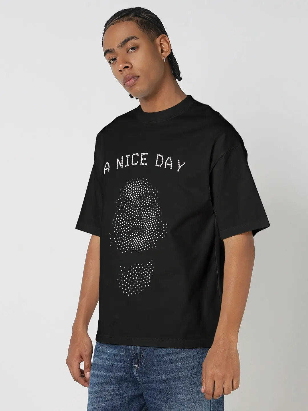 Men's Printed Black Oversized T-Shirt