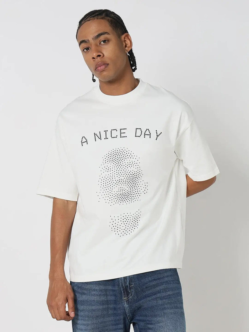 Men's White Graphic Oversized T-Shirt
