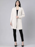 Women's Ribbed Cream Long Shrug with Patch Pockets