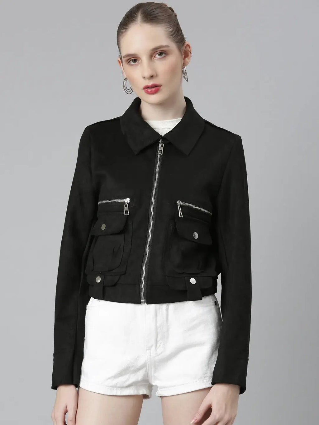 Women's Black Suede Tailored Jacket