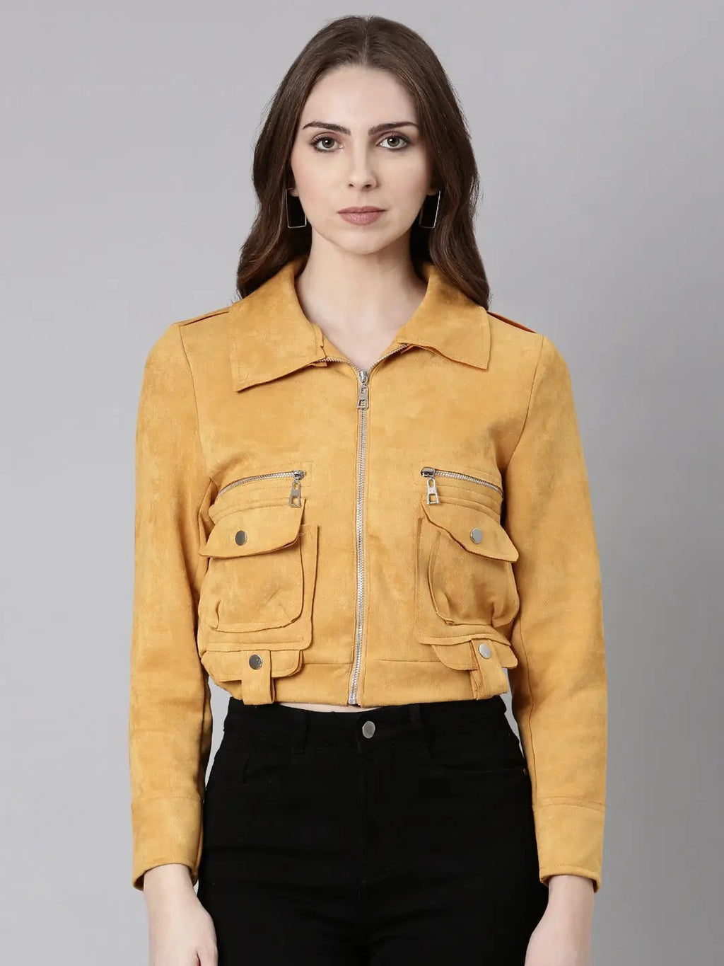 Women's Mustard Crop Tailored Jacket