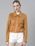 Women's Spread Collar Rust Solid Tailored Jacket