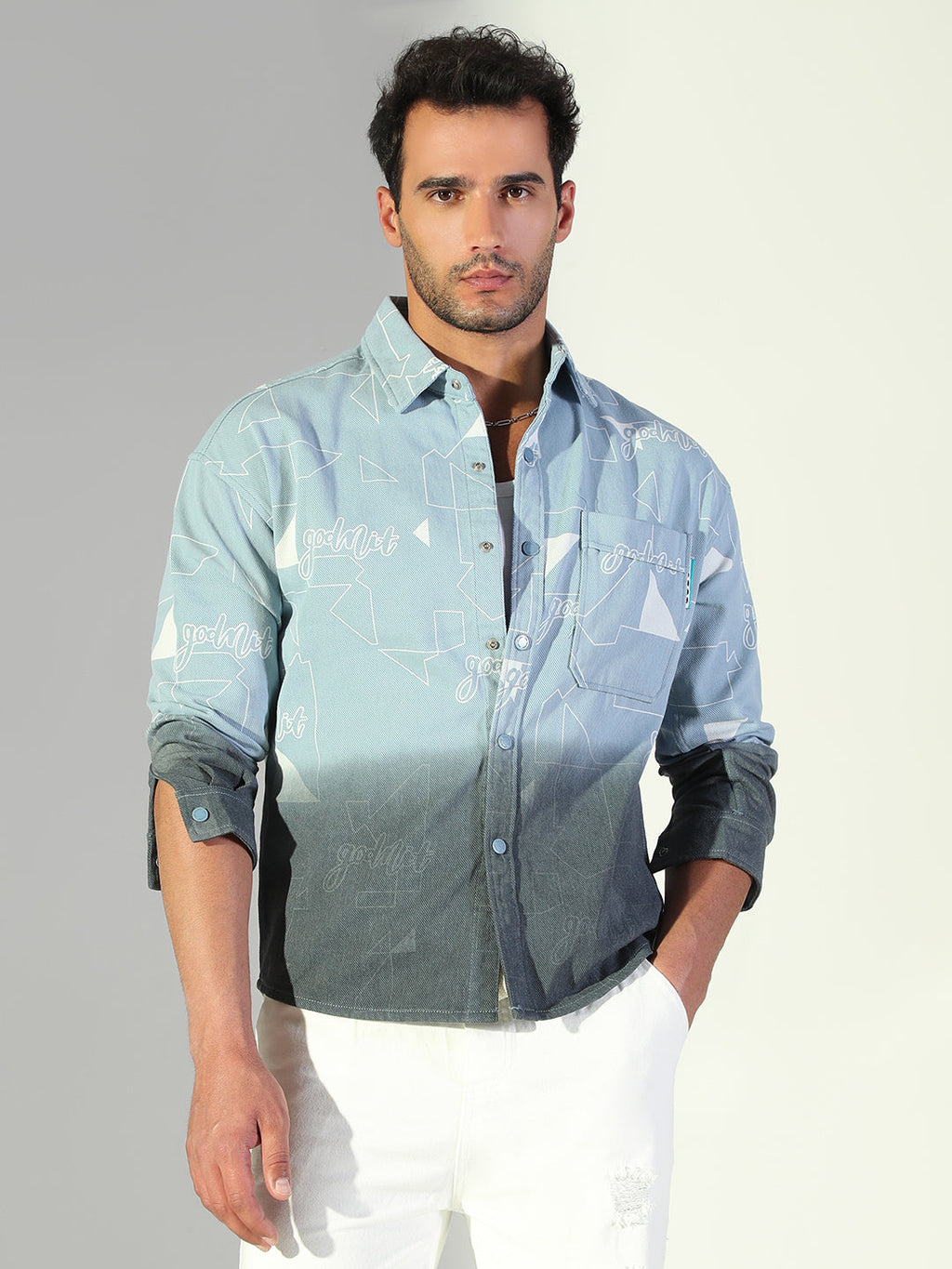 Men's Geometric Printed Blue Shacket