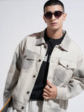 Men's Grey Washed Effect Denim Button Down Jacket