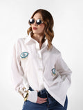 Women's Evil Eye Embellished White Shirt