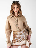 Women's Beige Shirt with Embellished Button