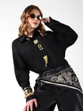 Women's Black Shirt with Embellished Button Detail