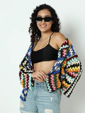 Women's Multicolor Drop Shoulder Crochet Shrug