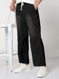 Men's Black Washed Straight Fit Drawstring Jeans