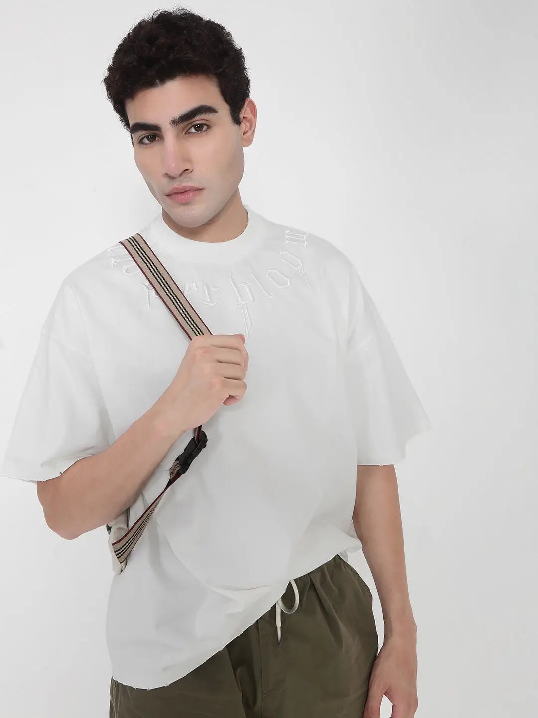 Men's White Oversized Typography T-Shirt