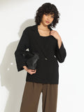 Women's Black Double-Breasted Blazer with Shoulder Pads