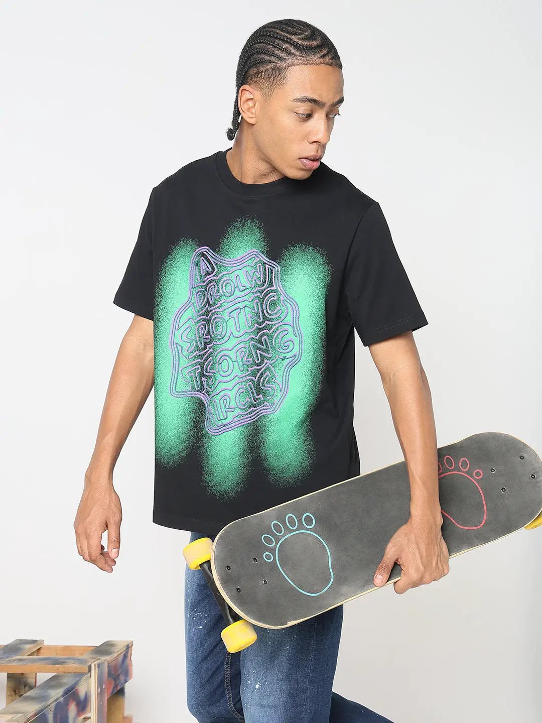 Men's Black & Green Typography T-Shirt