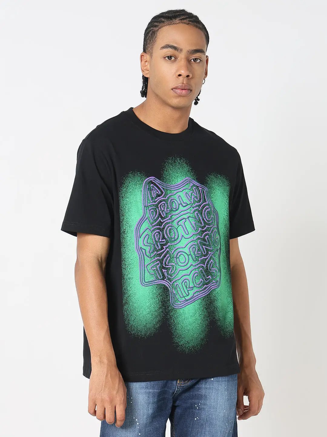 Men's Black & Green Typography T-Shirt