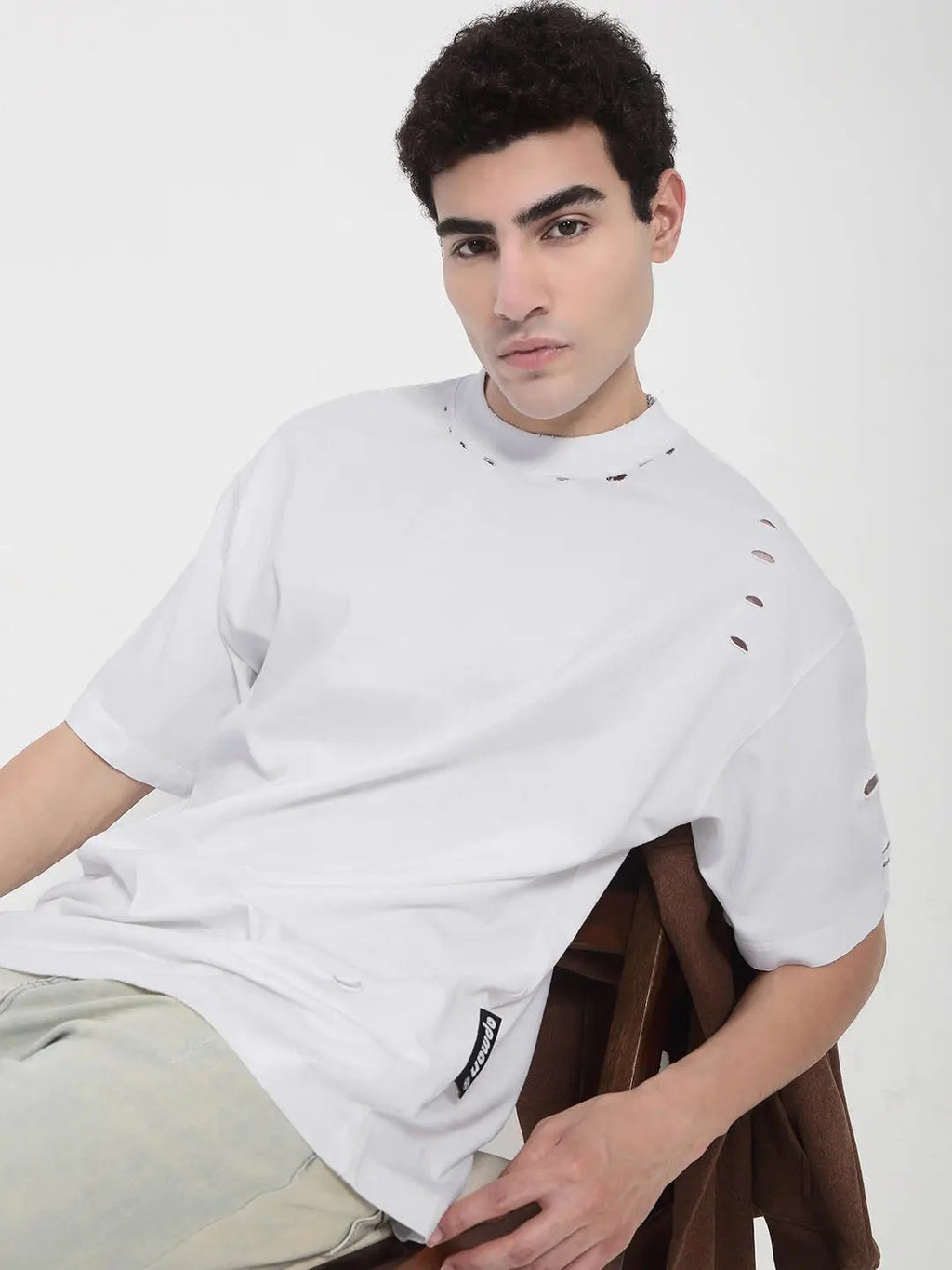 Men's White Distressed Oversized T-Shirt